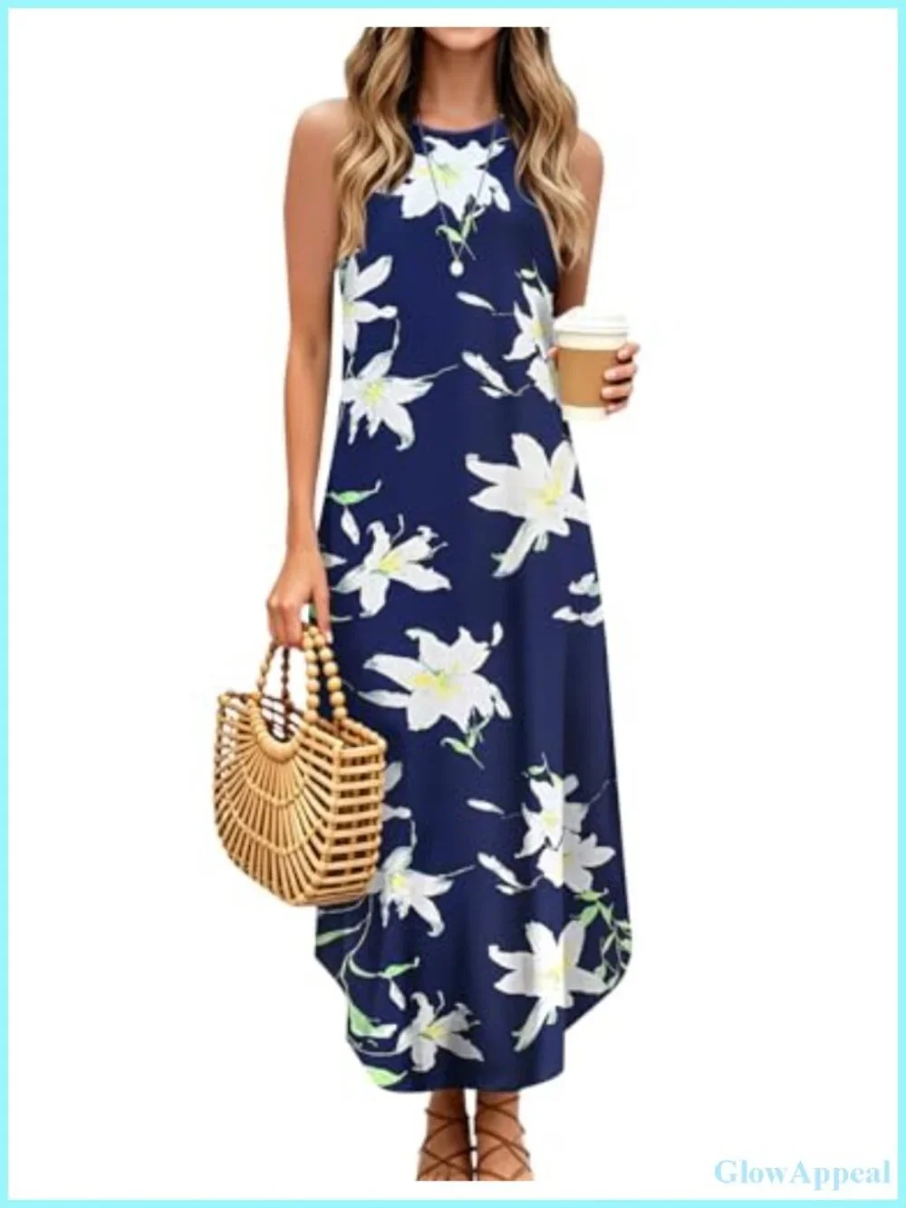 Sleeveless Halter Maxi Dress with Side Slit, Lightweight & Flowy Summer Beach
